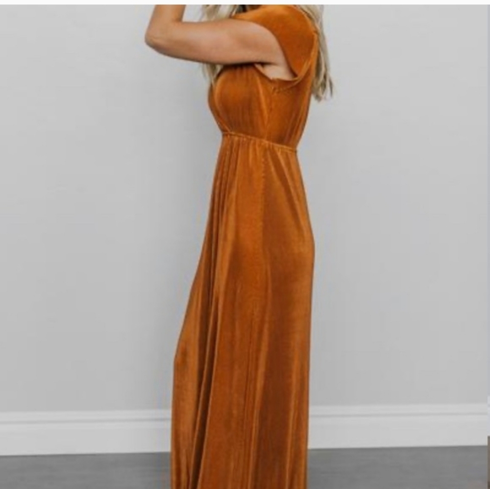 Baltic Born Athena Pleated Burnt Orange Maxi Dress Size Small - Picture 3 of 11